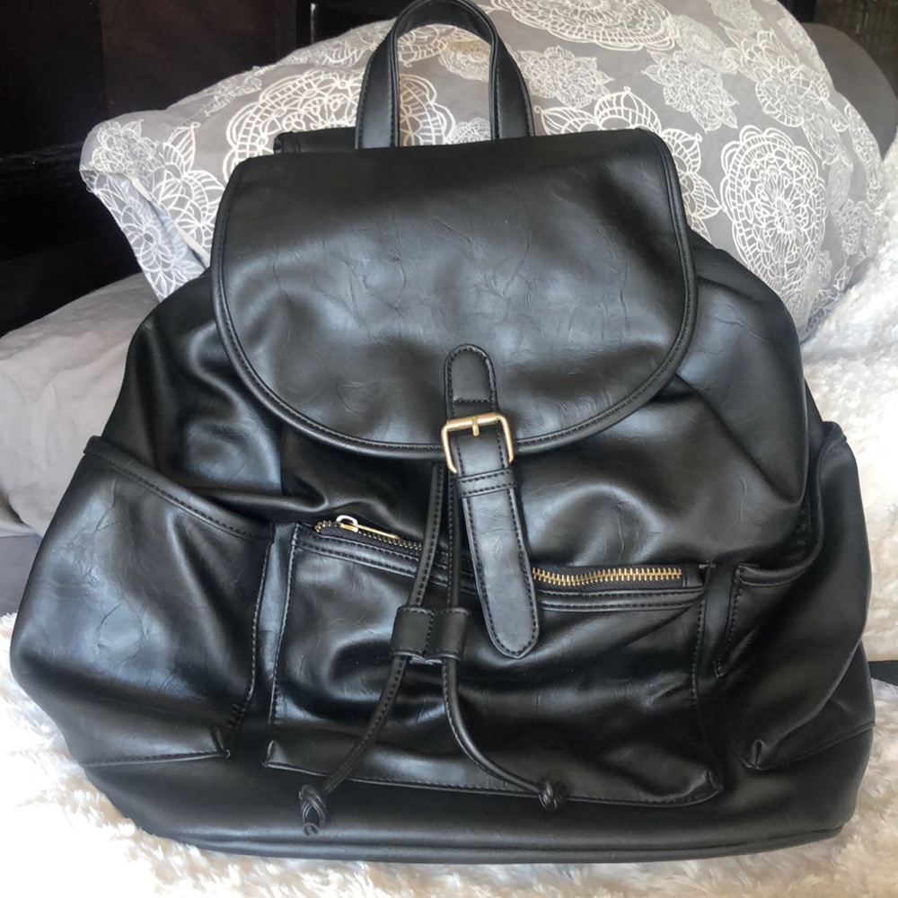 Black leather backpack purse